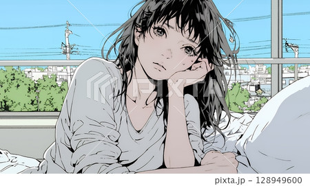 病院のベッドに腰掛けて気落ちしている女性