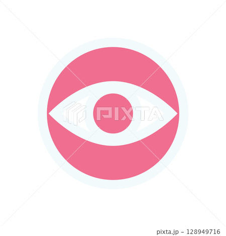 Brutalist eye icon sticker. Abstract circle shape as a bold symbol. Modern design element, brutalism aesthetic, ideal for contemporary graphic projects. 128949716