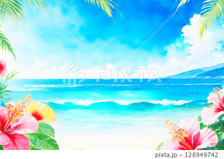 南国の夏 ハイビスカスの咲く海辺 128949742