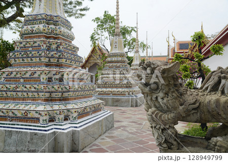 Chinese statue of pagoda art at Wat Phra Chetuphon WImon Munkraram or Wat Pho, and a popular destination for both Thai and foreign tourists. Located at Bangkok city in Thailand. 128949799