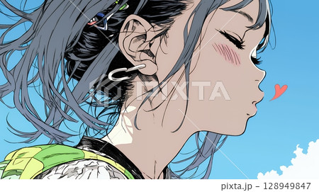 キスの仕草（おねだり）をしている若い女性