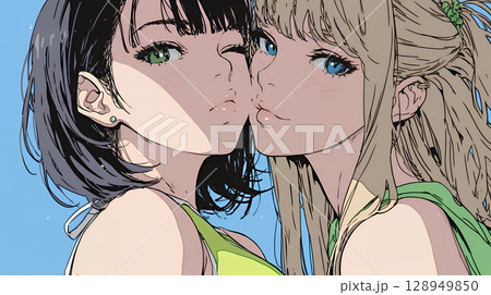 キスの仕草（おねだり）をしている若い女性