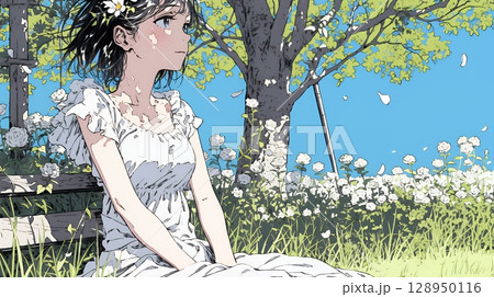 バラ園を散策している若い女性