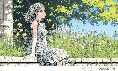 バラ園を散策している若い女性