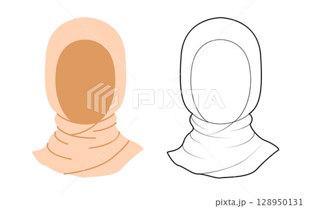 Hijab Hat Scarf. Muslim Head Fashion accessory cap clothing technical illustration. Vector headgear for Men, women 128950131