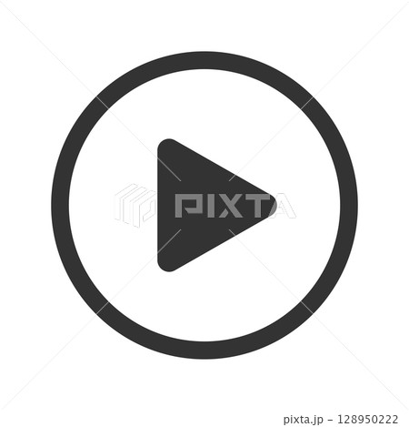 Black play icon isolated on white background. Video player element. Push, click, start or record button for movie screen or multimedia app window interface. Vector graphic illustration 128950222