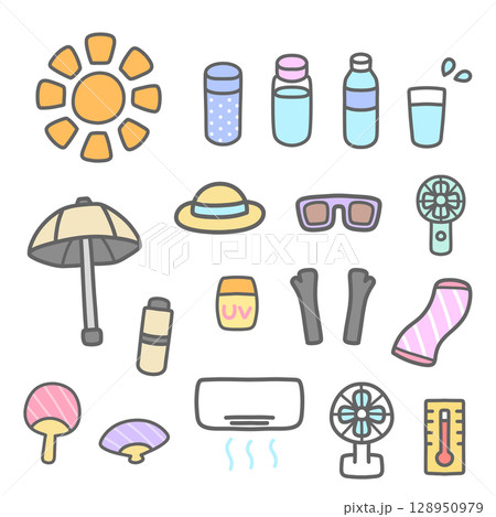 夏の暑さ対策イラストセット 128950979
