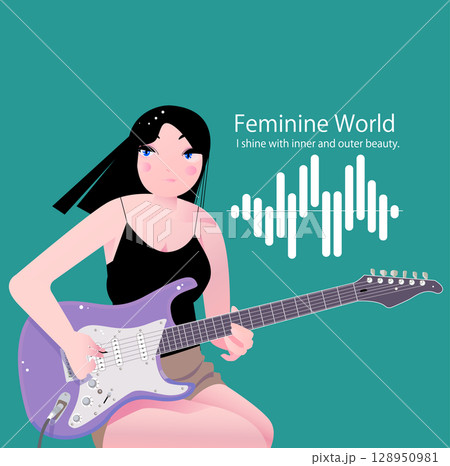エレキギターで弾き語りする可愛い女性 128950981