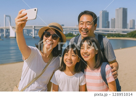 今どきの小学生の夏休み生活　家族写真　旅行中 128951014