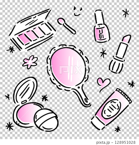 可愛的化妝品插圖素材集 128951028