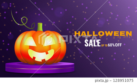 Halloween sale promo banner template offer design. Festive creepy design poster website. Vector illustration. Halloween sale promo banner template offer design. Festive creepy design poster website. Vector illustration. 128951075