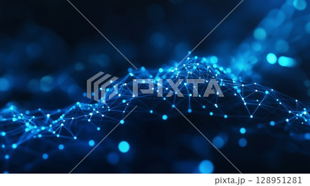 Polygonal blue dot and line glow light with network connection blurred background technology Polygonal blue dot and line glow light with network connection blurred background technology 128951281