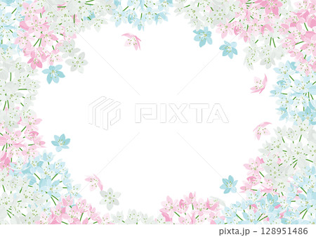 背景素材＜花フレーム背景・アリウムコワニー・韮・横位置＞ 128951486