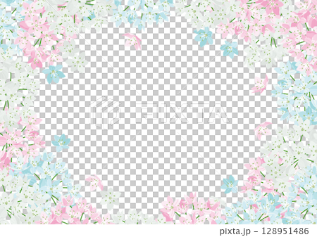 背景素材＜花フレーム背景・アリウムコワニー・韮・横位置＞ 128951486