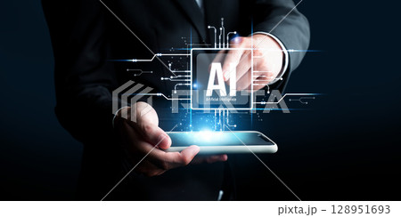 Human interact with AI artificial intelligence brain process generative AI FaaS 128951693