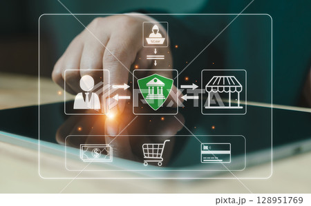 Order Confirmed. Online payment with digital marketing, Online shopping and e-commerce. Banking online payment Approved concept button. Credit card and network connection icon on business technology. Order Confirmed. Online payment with digital marketing, Online shopping and e-commerce. Banking online payment Approved concept button. Credit card and network connection icon on business technology. 128951769