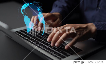 Global network connection visualization showing data exchange Thunk Global network connection visualization showing data exchange Thunk 128951794