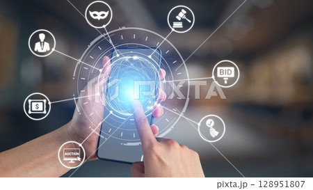 Online auction concept for digital bidding and sales Spire Online auction concept for digital bidding and sales Spire 128951807