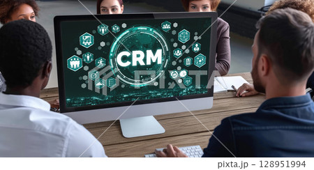 Customer relationship management system on brisk computer for CRM business 128951994