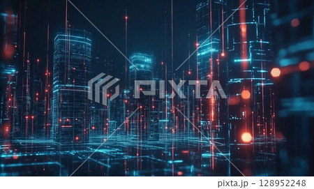 Network connection line light smart building city modern future technology 128952248