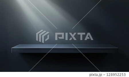 Luxury black wooden countertop spotlight display branding product promotion presentation 128952253
