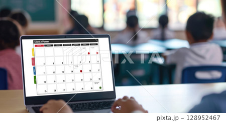 Calendar on computer software application for brisk schedule planning 128952467