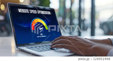 Computer software evaluating website loading speed brisk. 128952498