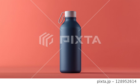 Bottle blue matte blank tumbler mockup drink liquid container red background 128952614