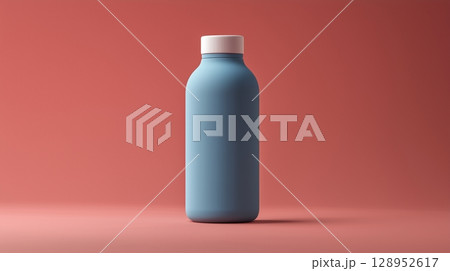 Bottle blue matte blank tumbler mockup drink liquid container red background 128952617