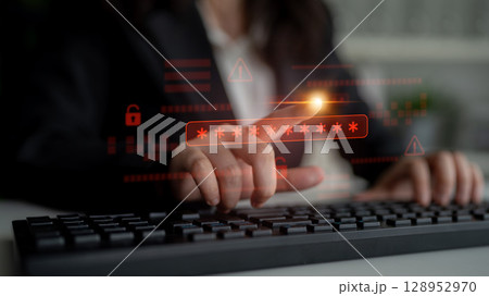 Password security breach warning with red asterisk box Latch 128952970