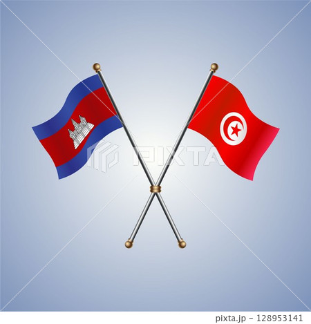 North Korea and Tunisia flag. Vector Illustration 128953141