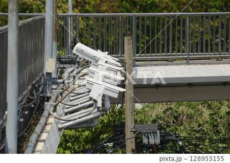 CCTV on the overpass in the down town of Bangkok capital city in Thailand. 128953155