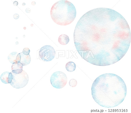 Watercolor bubbles blue and pink. Underwater bubbles. 128953163