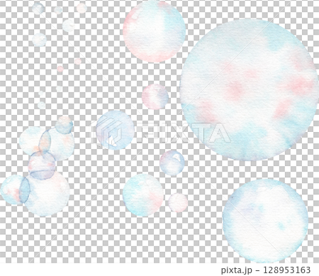 Watercolor bubbles blue and pink. Underwater bubbles. 128953163