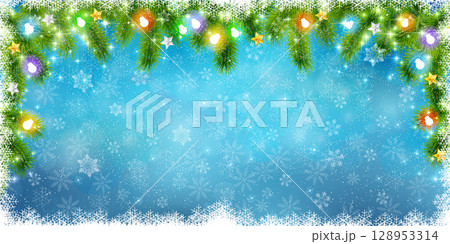 雪　クリスマス　冬　クリスマスツリー　背景	 128953314