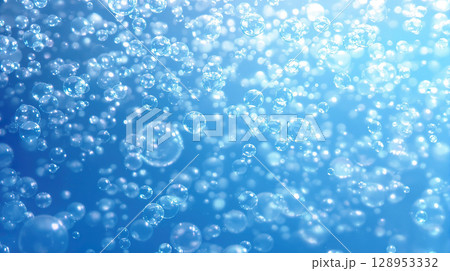 水中に浮かぶたくさんの泡の背景 128953332