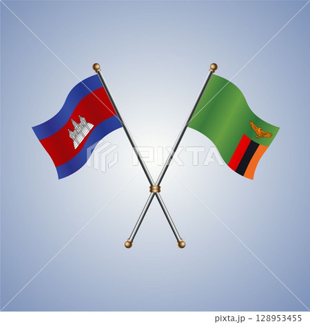 North Korea and Zambia flag. Vector Illustration 128953455