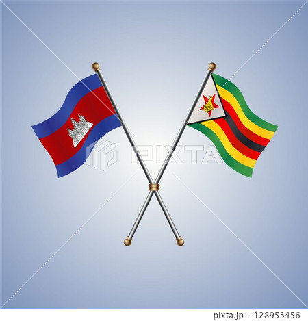 North Korea and Zimbabwe flag. Vector Illustration 128953456