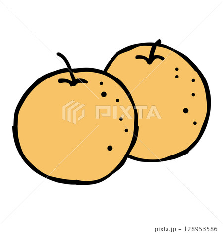 2個の梨のイラスト　版画風 128953586