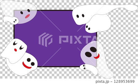Halloween color scheme frame, purple background, white ghosts 128953699