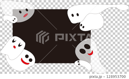 Halloween color scheme frame, black background, white ghosts 128953700