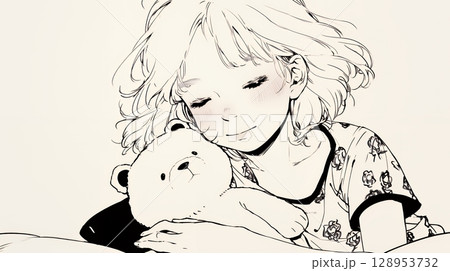 幸せそうな寝顔で眠っている若い女性（シンプルな色使い）