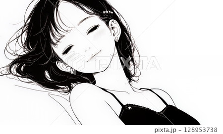 幸せそうな寝顔で眠っている若い女性（シンプルな色使い）