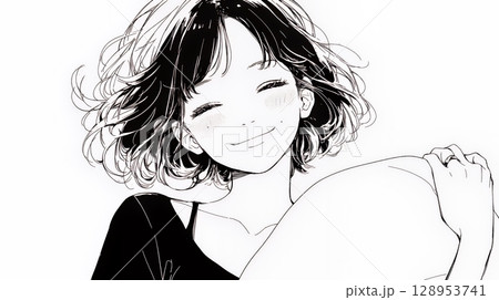幸せそうな寝顔で眠っている若い女性（シンプルな色使い）