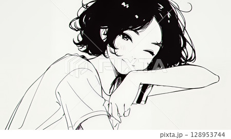 幸せそうな寝顔で眠っている若い女性（シンプルな色使い）