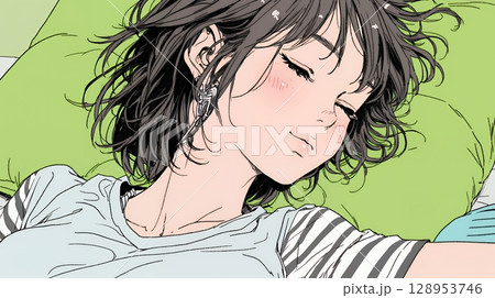 幸せそうな寝顔で眠っている若い女性