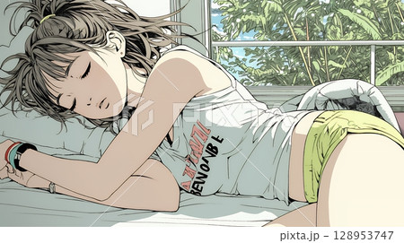 幸せそうな寝顔で眠っている若い女性