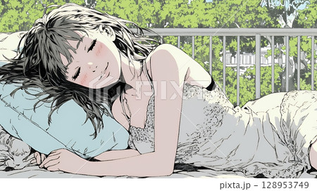幸せそうな寝顔で眠っている若い女性