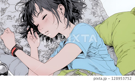 幸せそうな寝顔で眠っている若い女性