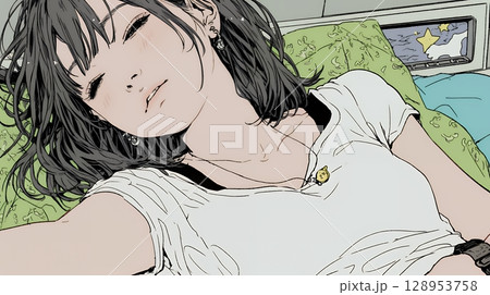 幸せそうな寝顔で眠っている若い女性